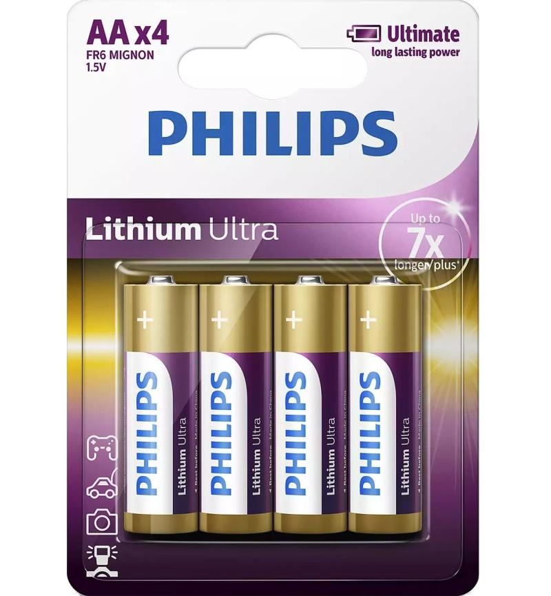 Philips Lithium Ultra AA 1.5v Batteries 4-Pack
