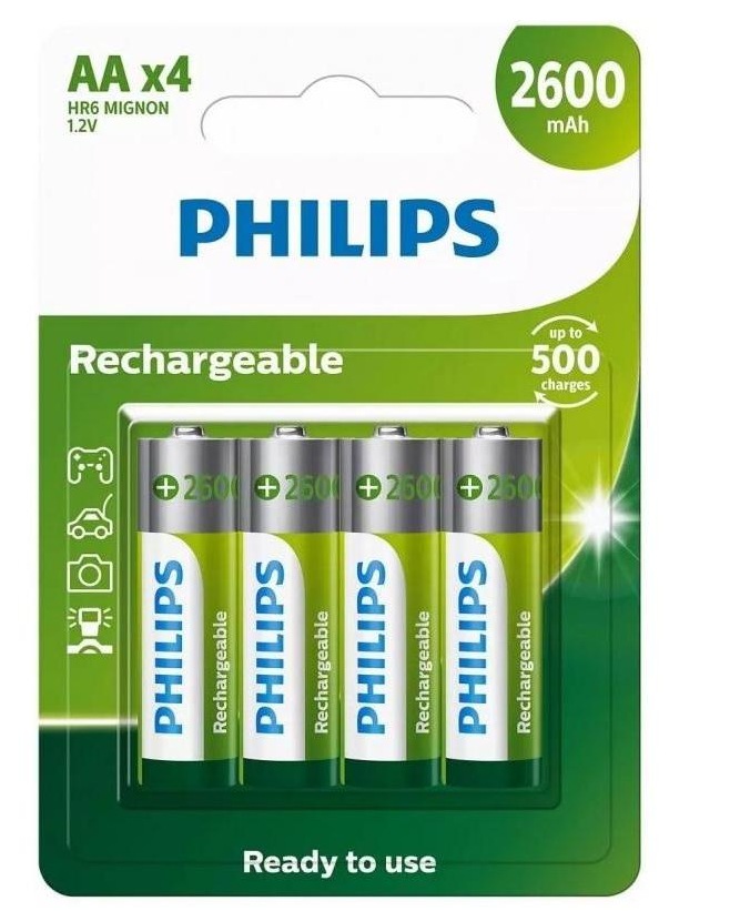 Philips AA Nickel-Metal Hydride 2600mAh Rechargable Batteries